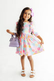 Colorful Carnations 3/4 Sleeve Ruffle Twirl Dress - Aaria Tees Aaria Tees