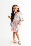 Colorful Carnations 3/4 Sleeve Ruffle Twirl Dress - Aaria Tees Aaria Tees
