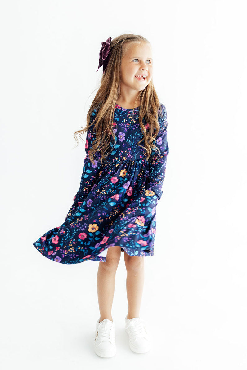 Botanical Beauty L/S Pocket Twirl Dress - Aaria Tees Aaria Tees
