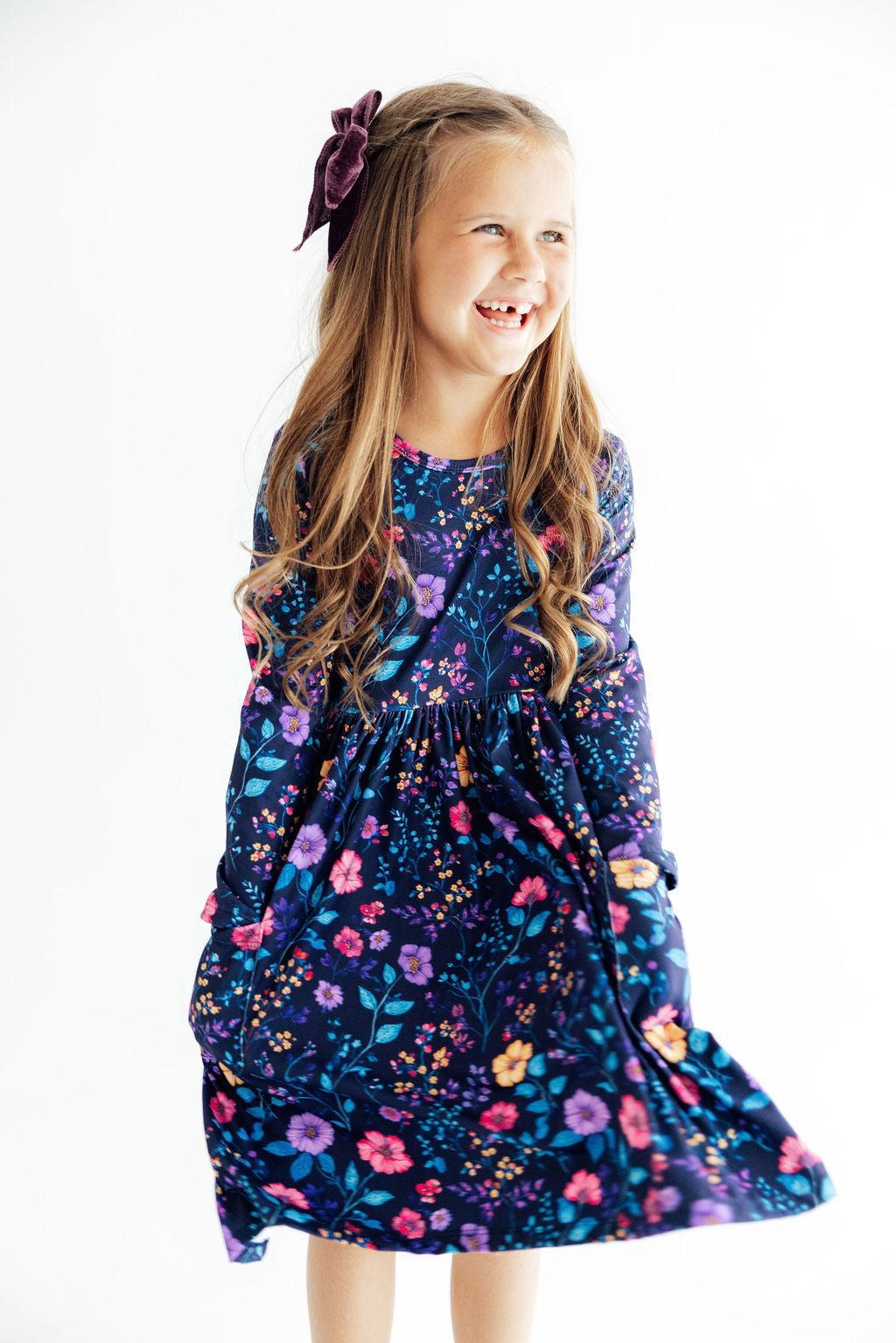 Botanical Beauty L/S Pocket Twirl Dress - Aaria Tees