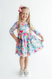 Flower Market 3/4 Sleeve Pocket Twirl Dress - Aaria Tees Aaria Tees