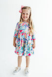 Flower Market 3/4 Sleeve Pocket Twirl Dress - Aaria Tees Aaria Tees