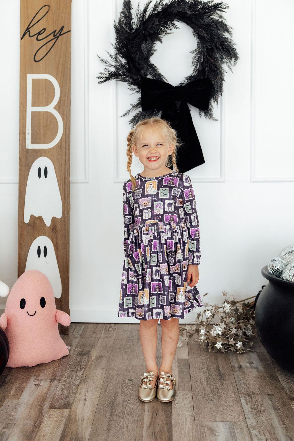 Trick or Treat L/S Pocket Twirl Dress - Aaria Tees Aaria Tees