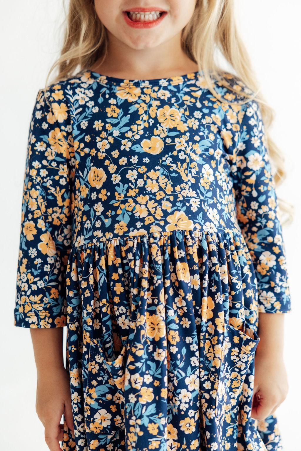 Marigold Moon 3/4 Sleeve Pocket Twirl Dress - Aaria Tees