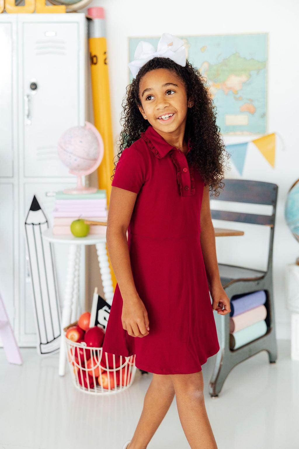 Burgundy S/S Polo Dress - Aaria Tees Aaria Tees