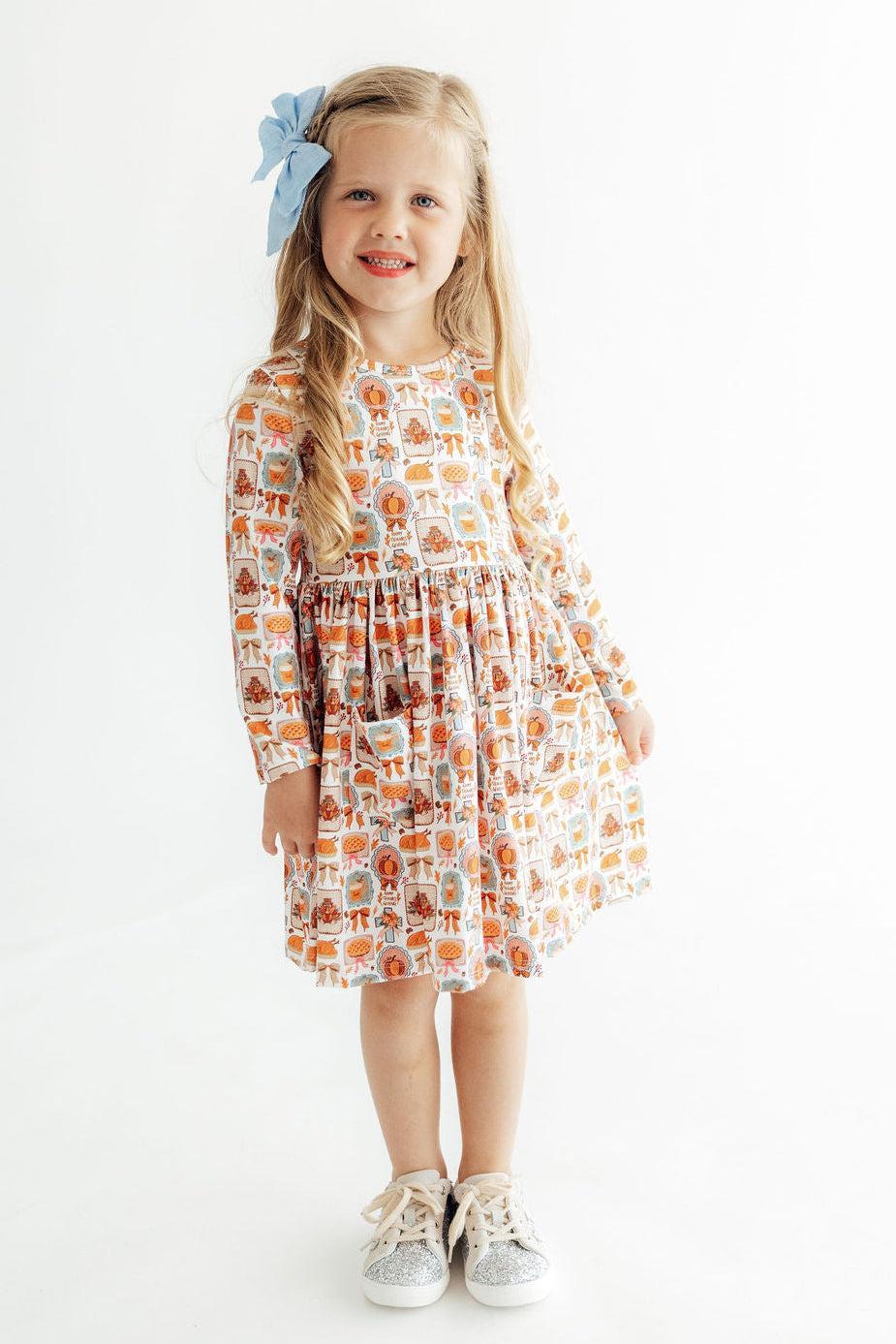 Give Thanks L/S Pocket Twirl Dress - Aaria Tees Aaria Tees