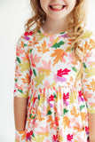 Falling Leaves 3/4 Sleeve Pocket Twirl Dress Aaria Tees