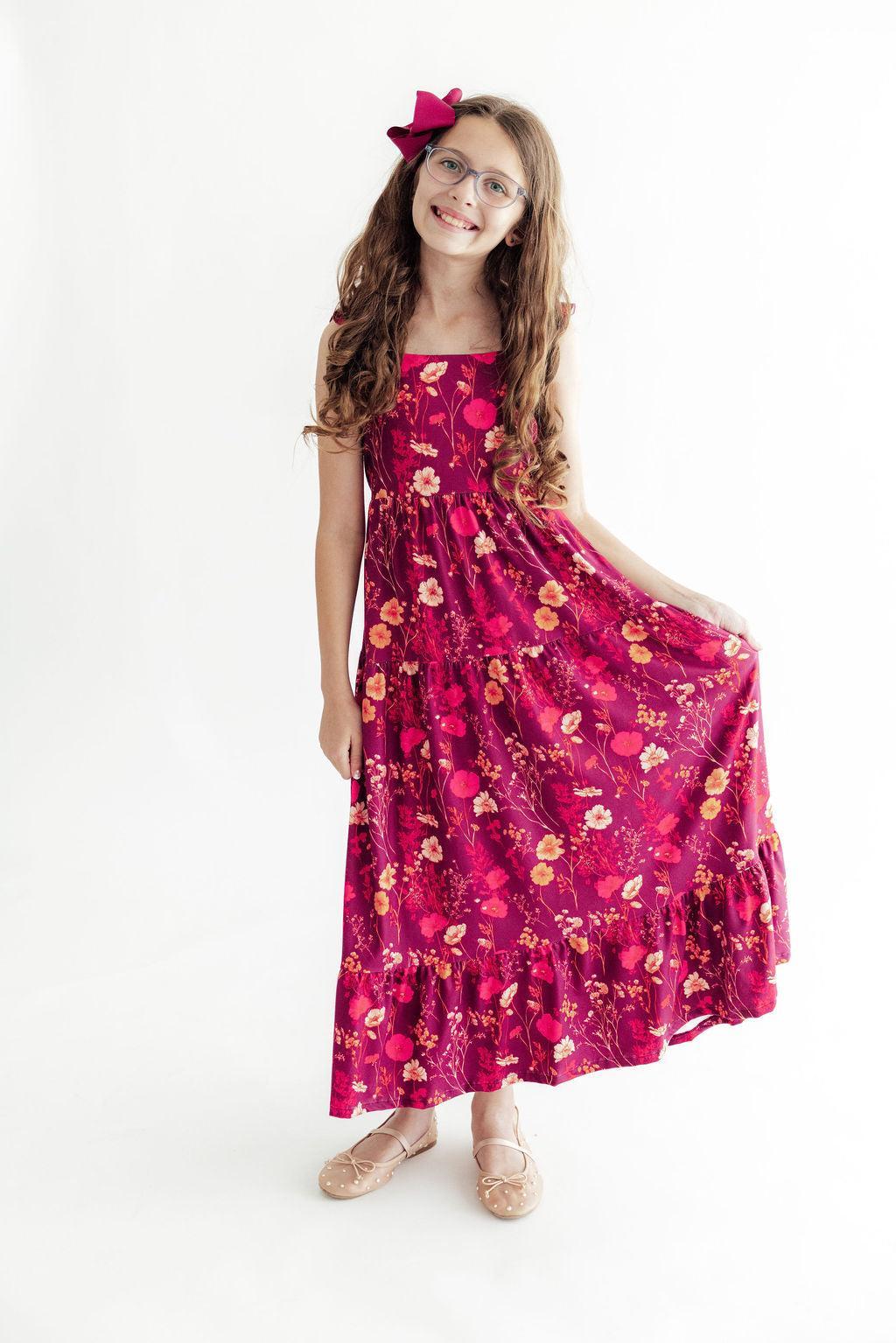 Retro Wildflower Ruffle Maxi Dress - Aaria Tees Aaria Tees