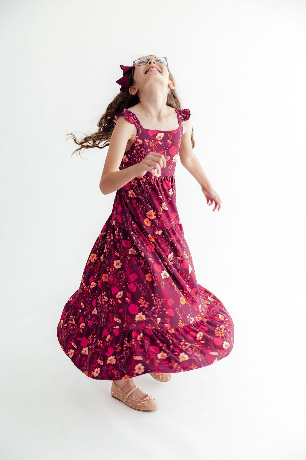 Retro Wildflower Ruffle Maxi Dress - Aaria Tees Aaria Tees