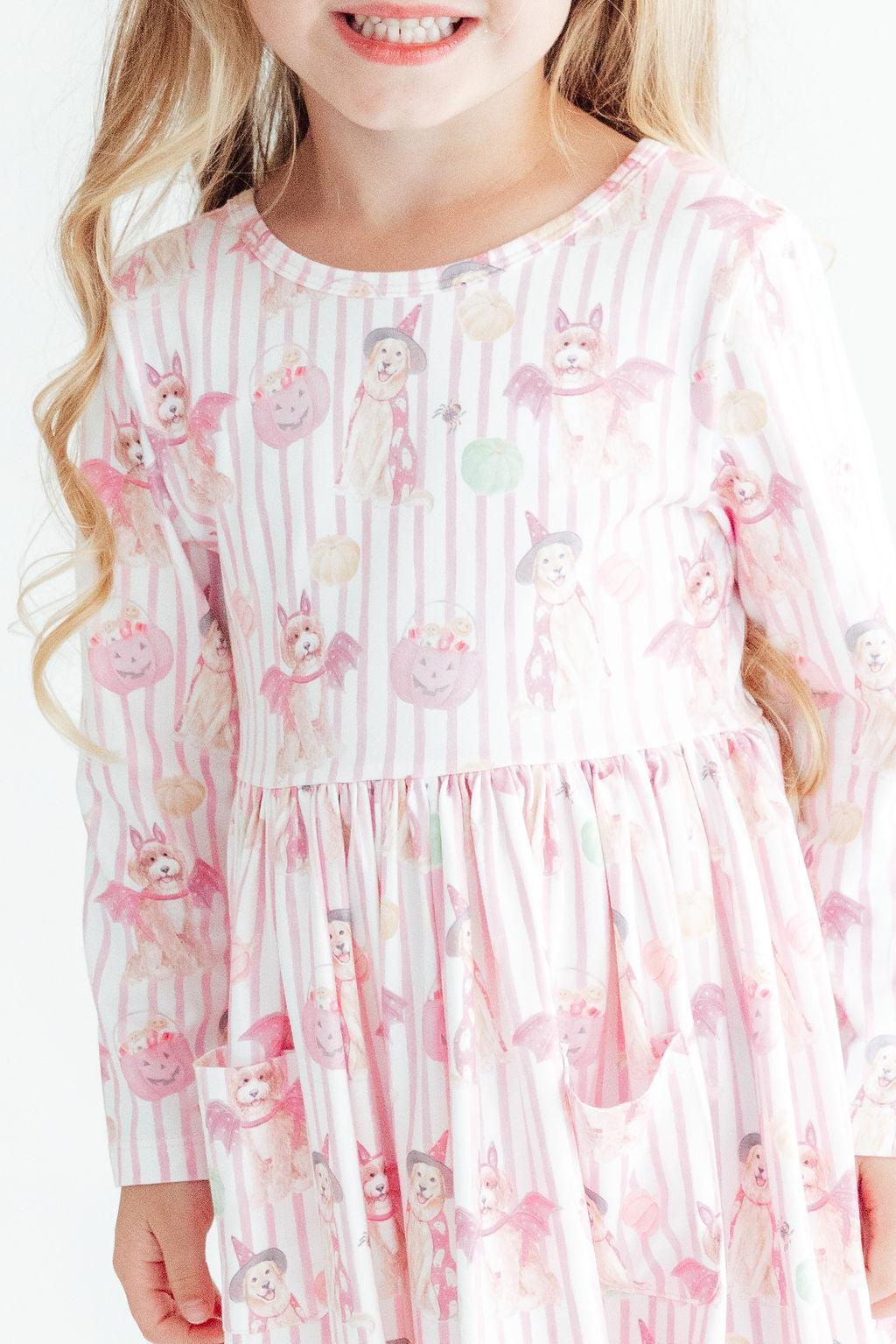 Pawsitively Spooky L/S Pocket Twirl Dress - Aaria Tees Aaria Tees