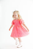 Neon Pink Puff Sleeve Sequin Dress - Aaria Tees Aaria Tees