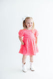 Neon Pink Puff Sleeve Sequin Dress - Aaria Tees Aaria Tees