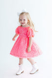 Neon Pink Puff Sleeve Sequin Dress - Aaria Tees Aaria Tees