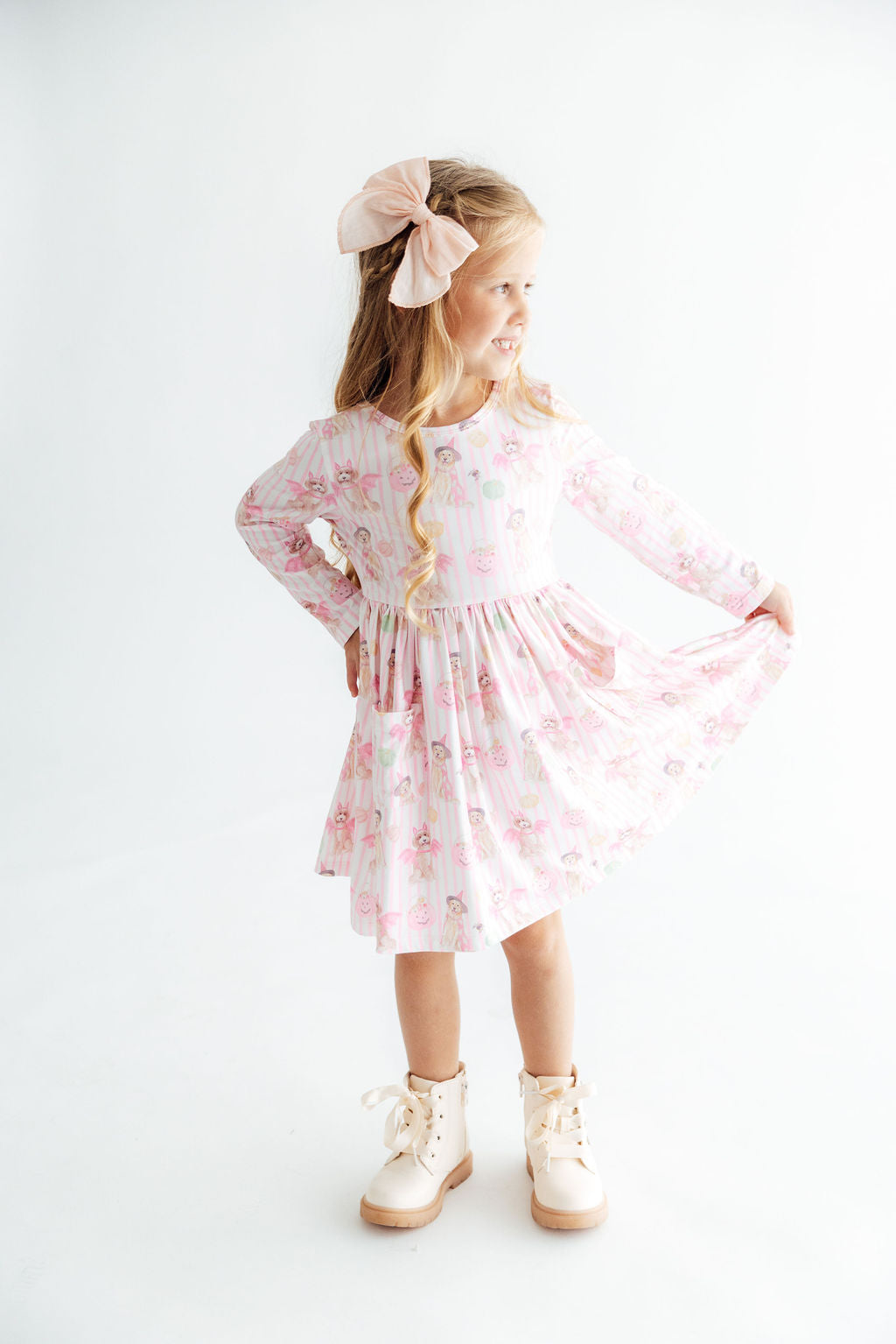 Pawsitively Spooky L/S Pocket Twirl Dress - Aaria Tees Aaria Tees