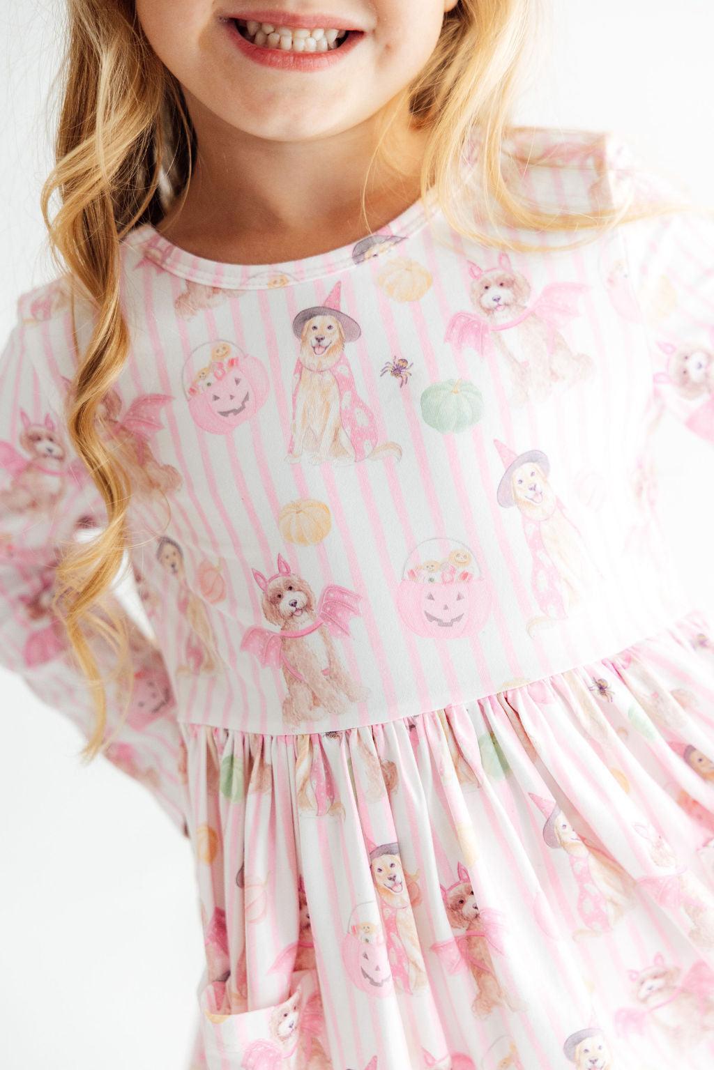 Pawsitively Spooky L/S Pocket Twirl Dress - Aaria Tees Aaria Tees