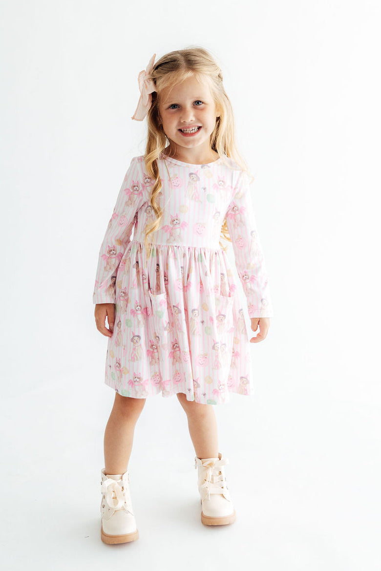 Pawsitively Spooky L/S Pocket Twirl Dress - Aaria Tees Aaria Tees