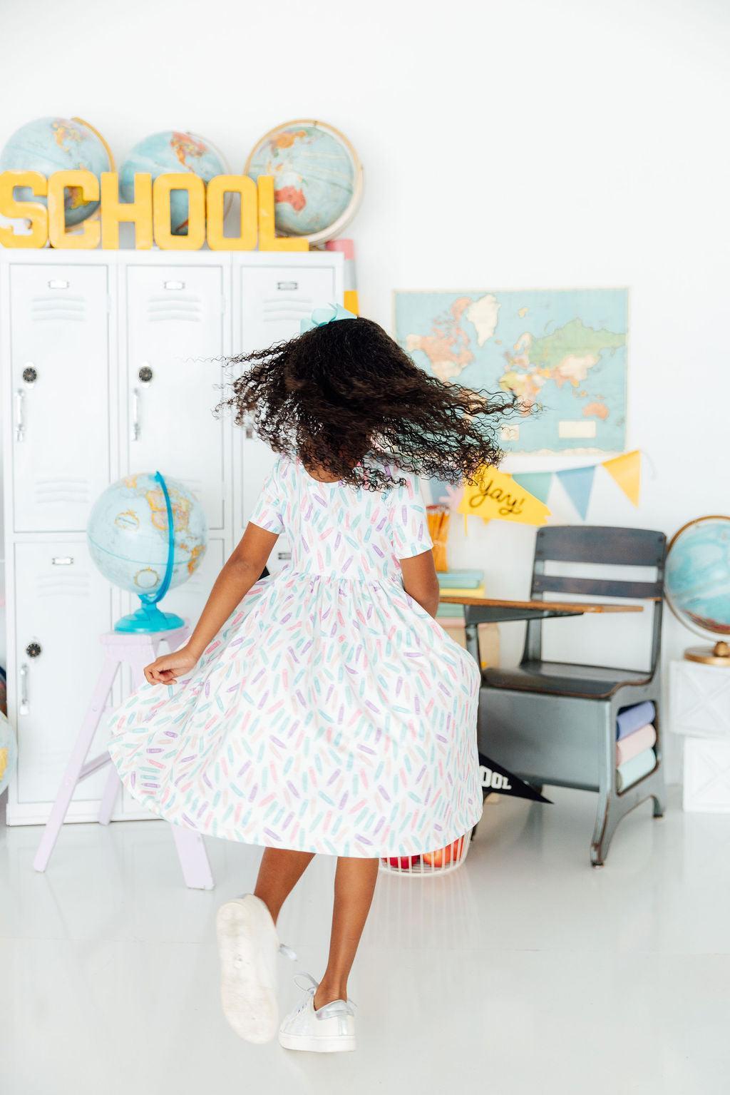 Color Crayons S/S Pocket Twirl Dress - Aaria Tees Aaria Tees