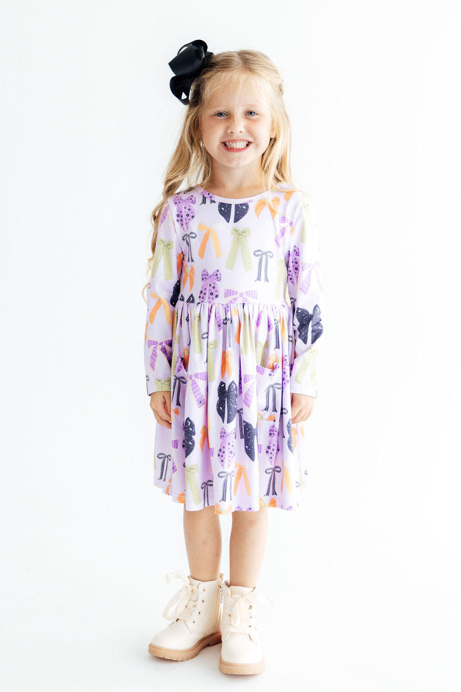 Tied with a Boo Lavender L/S Pocket Twirl Dress - Aaria Tees