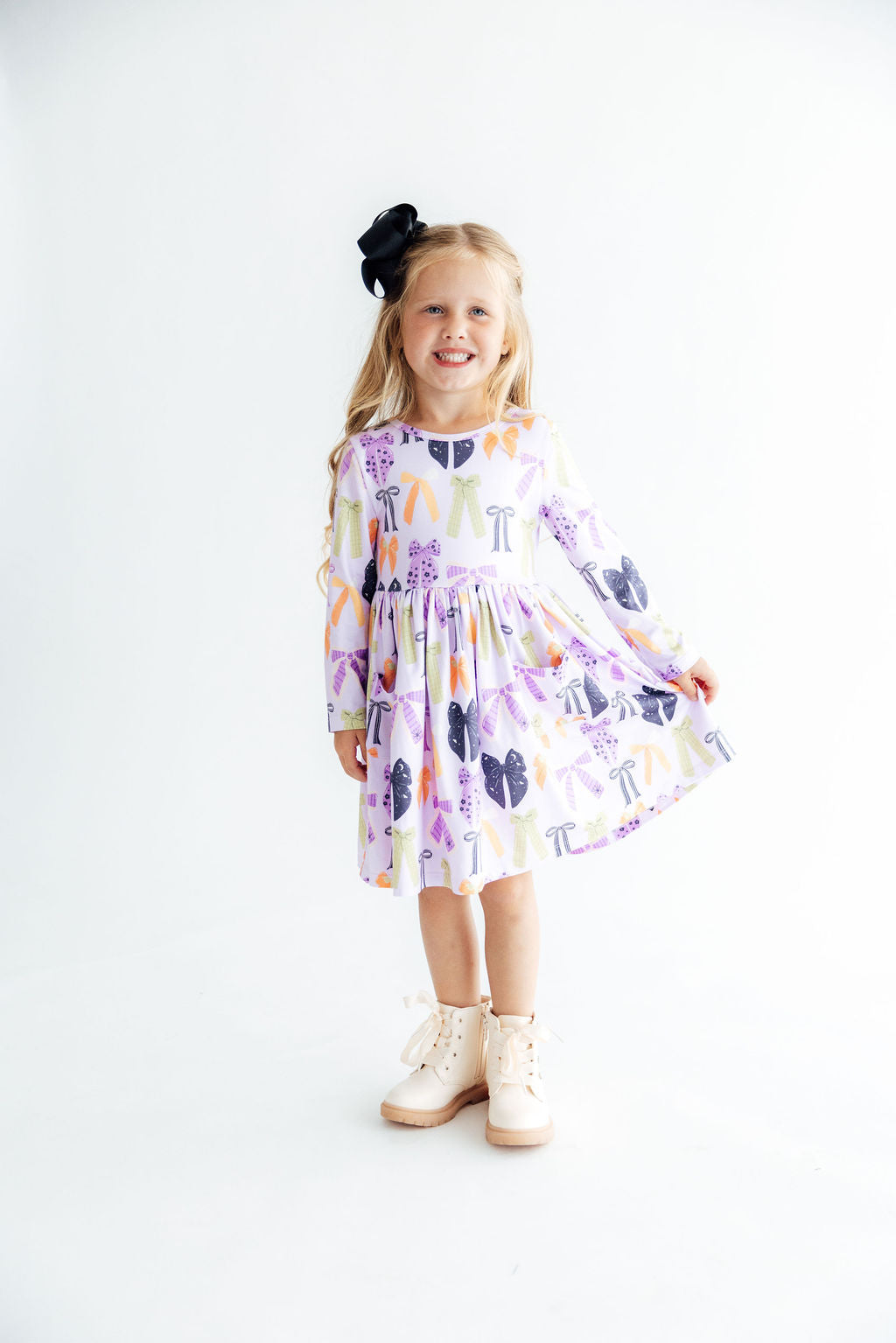 Tied with a Boo Lavender L/S Pocket Twirl Dress - Aaria Tees Aaria Tees