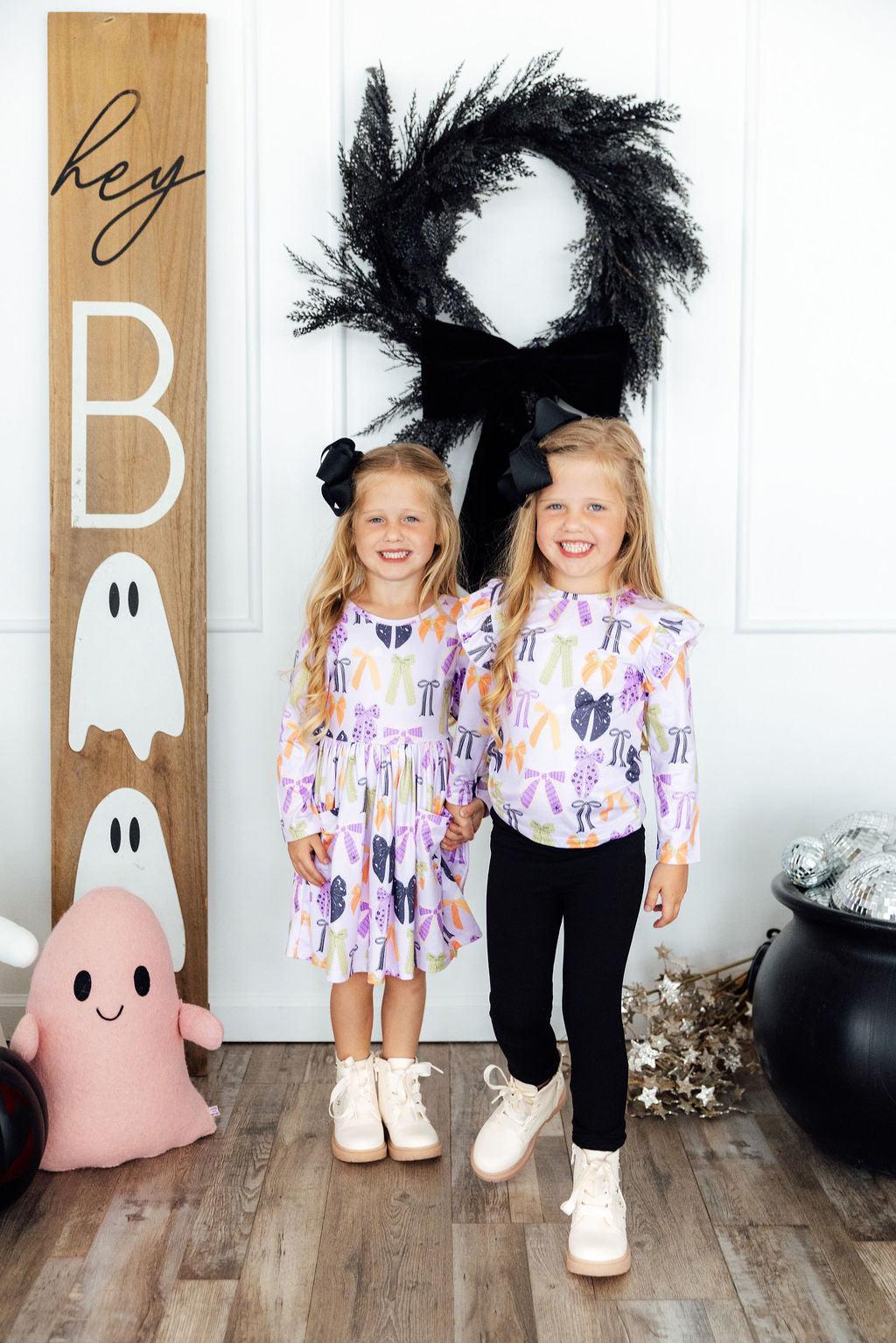 Tied with a Boo Lavender L/S Pocket Twirl Dress - Aaria Tees Aaria Tees