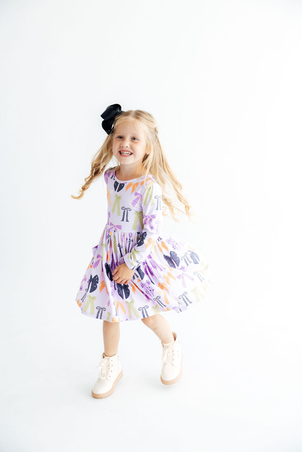 Tied with a Boo Lavender L/S Pocket Twirl Dress - Aaria Tees Aaria Tees