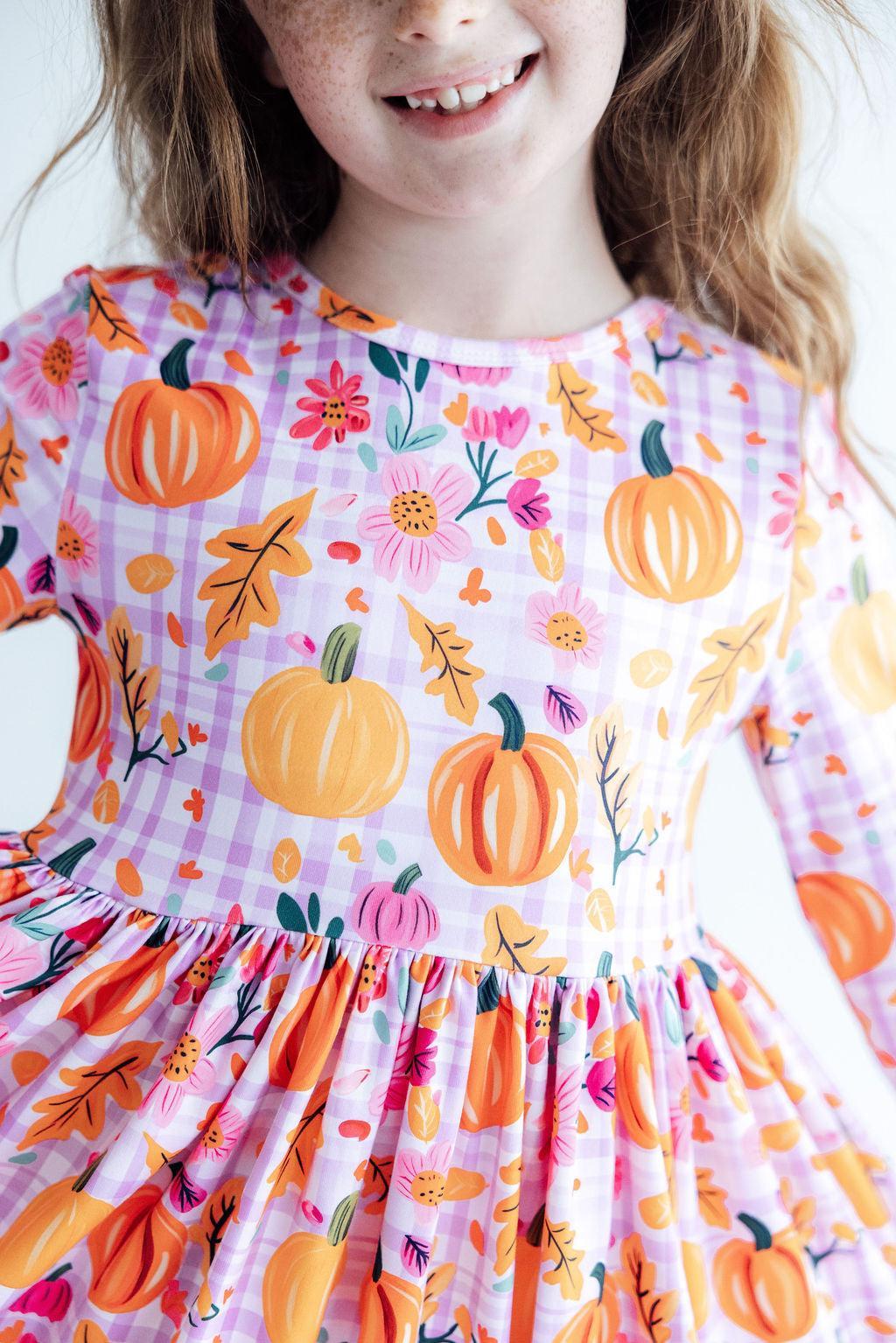 Pumpkin Party 3/4 Sleeve Pocket Twirl Dress - Aaria Tees