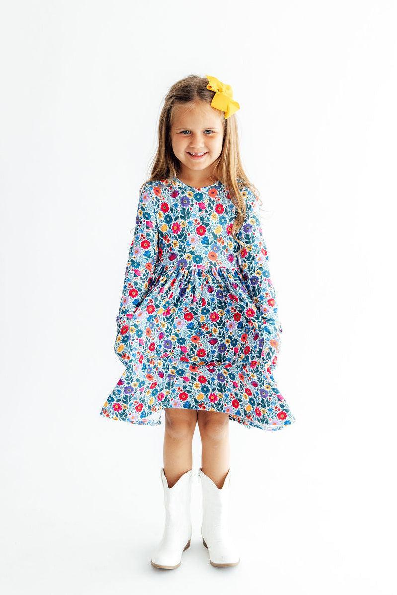 Vintage Floral L/S Pocket Twirl Dress - Aaria Tees Aaria Tees