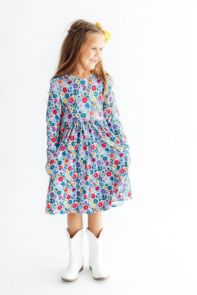 Vintage Floral L/S Pocket Twirl Dress - Aaria Tees Aaria Tees