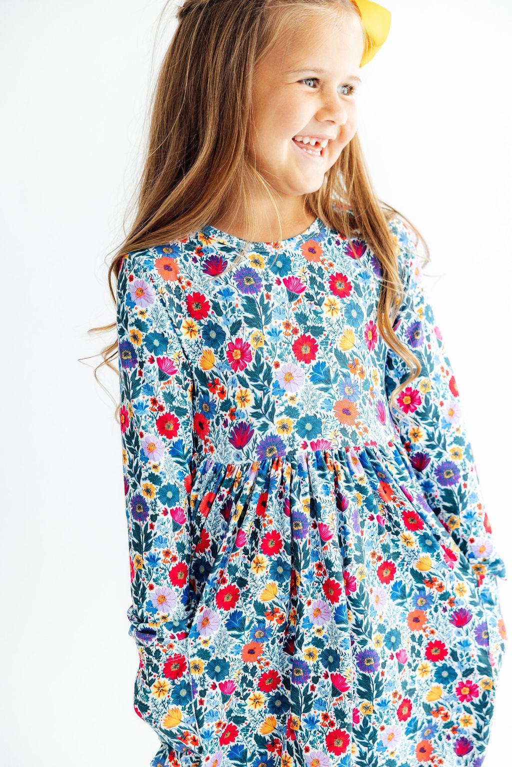 Vintage Floral L/S Pocket Twirl Dress - Aaria Tees Aaria Tees