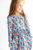 Vintage Floral L/S Pocket Twirl Dress - Aaria Tees Aaria Tees