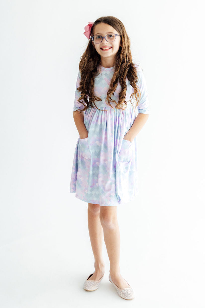 Mermaid Magic 3/4 Sleeve Pocket Twirl Dress - Aaria Tees Aaria Tees