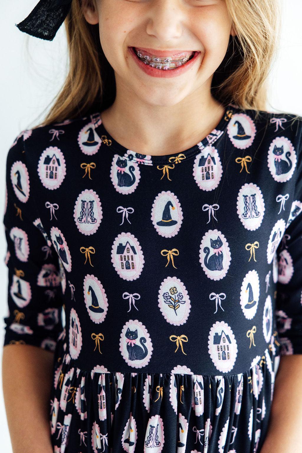 Hocus Pocus 3/4 Sleeve Pocket Twirl Dress - Aaria Tees Aaria Tees