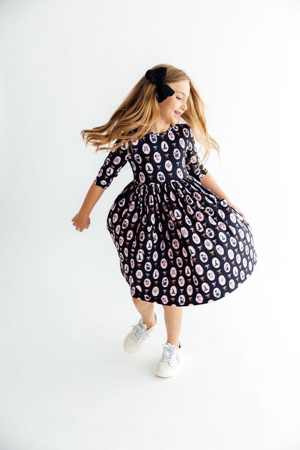 Hocus Pocus 3/4 Sleeve Pocket Twirl Dress - Aaria Tees Aaria Tees
