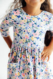 Fall Floral 3/4 Sleeve Pocket Twirl Dress Aaria Tees
