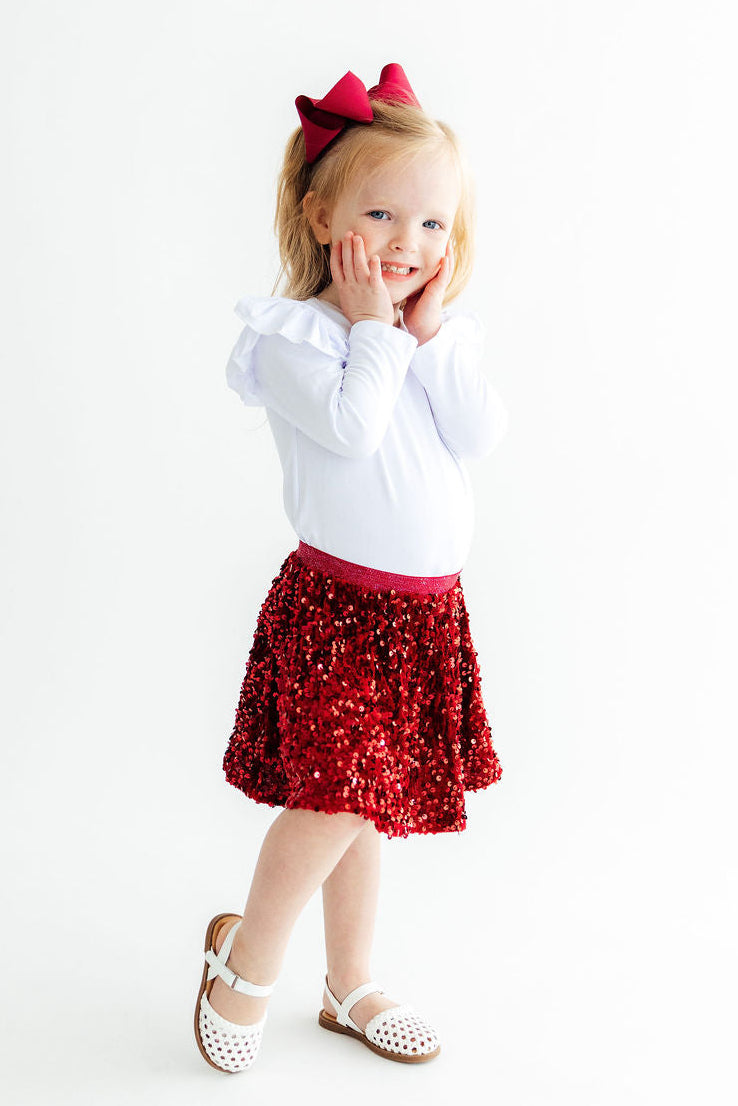 Cranberry Velvet Sequin Twirl Skort - Aaria Tees Aaria Tees