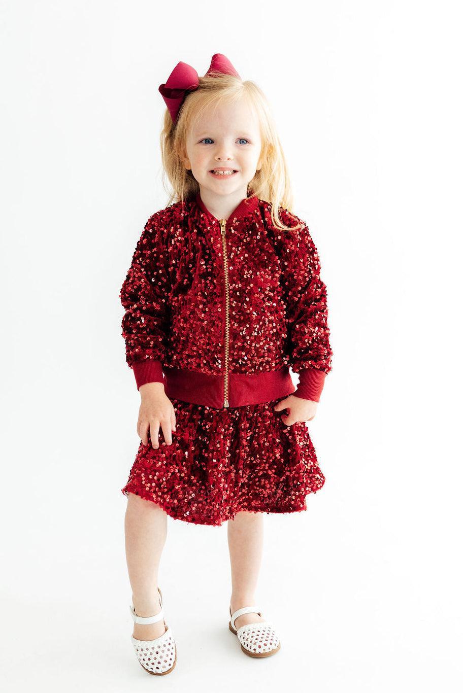 Cranberry Velvet Sequin Twirl Skort - Aaria Tees Aaria Tees