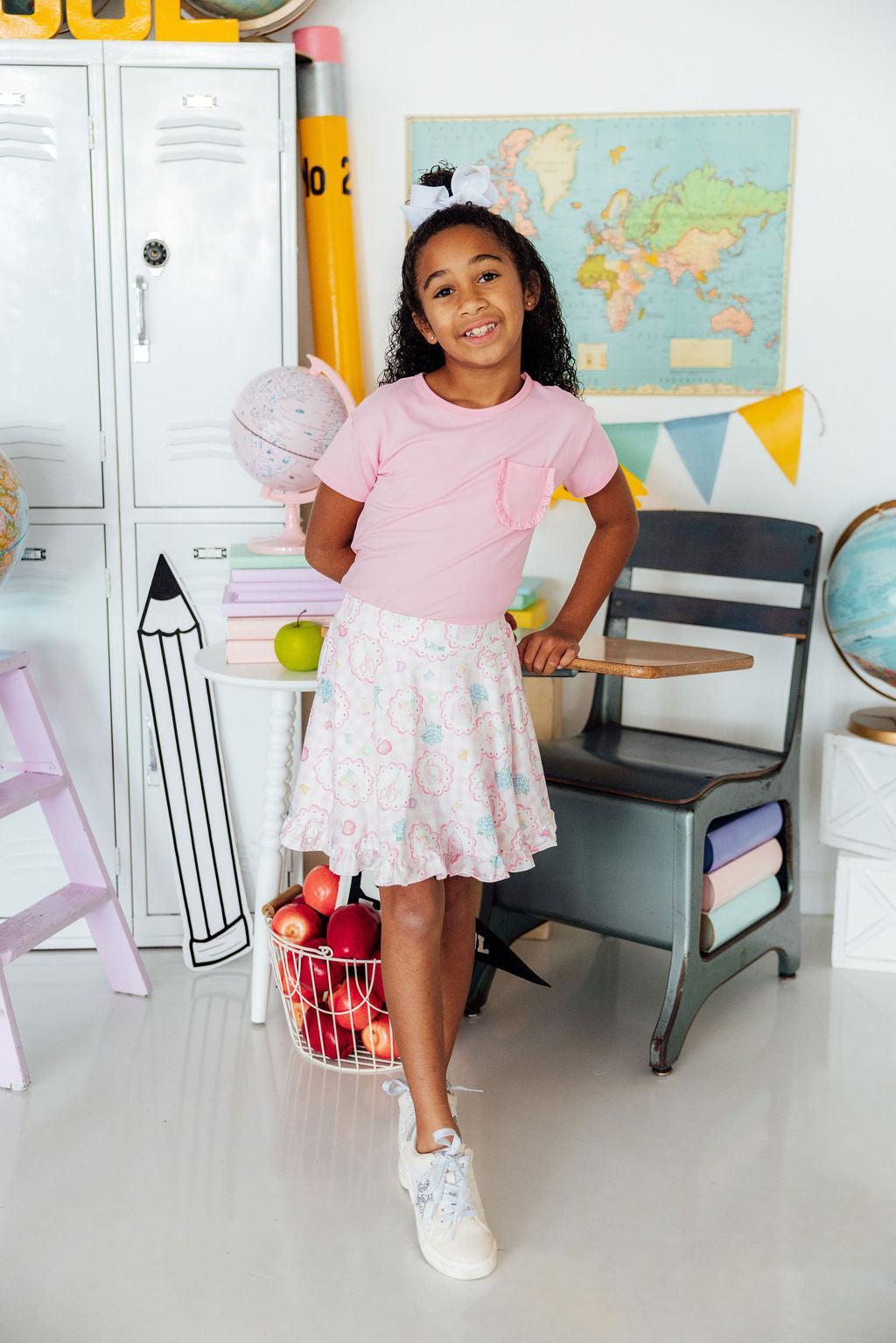 Bubblegum Pink Ruffle Pocket Tee - Aaria Tees Aaria Tees