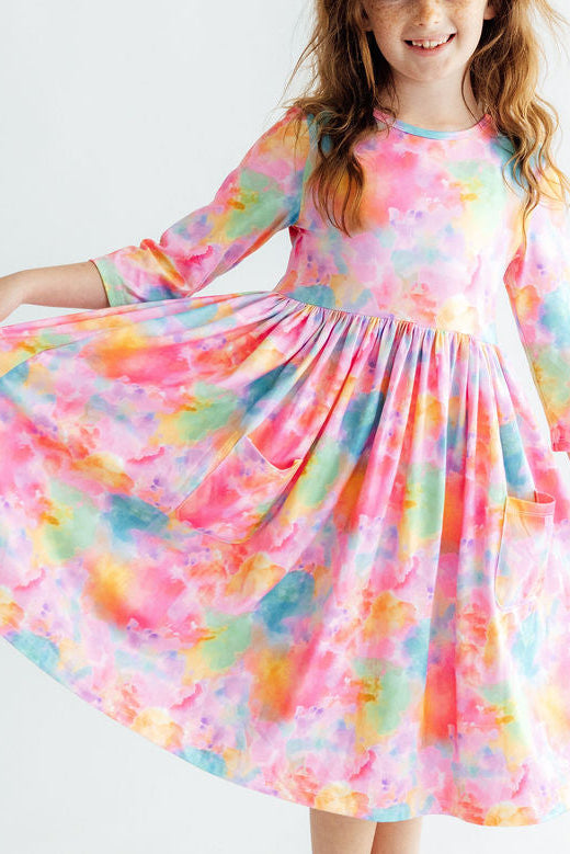 Swirly Whirly 3/4 Sleeve Pocket Twirl Dress - Aaria Tees