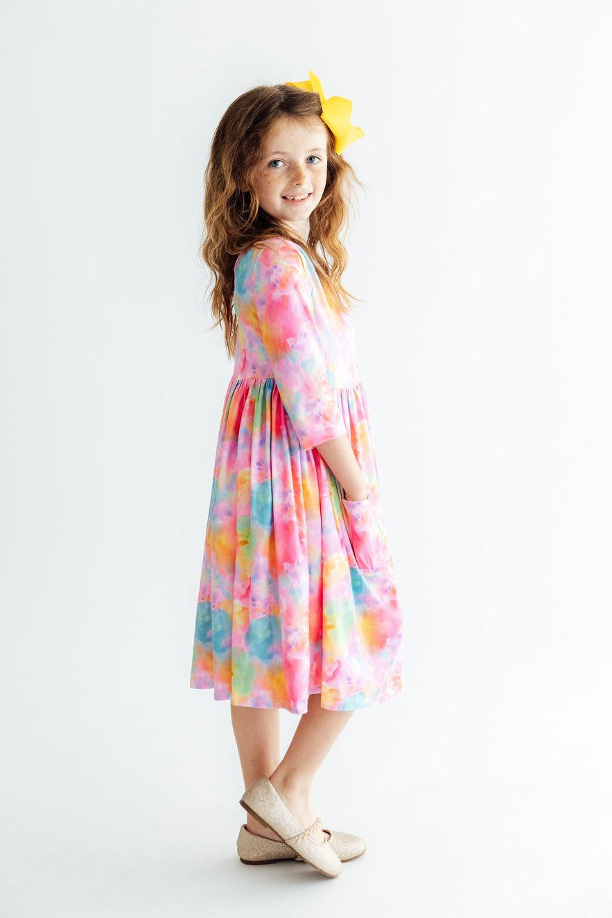 Swirly Whirly 3/4 Sleeve Pocket Twirl Dress - Aaria Tees Aaria Tees