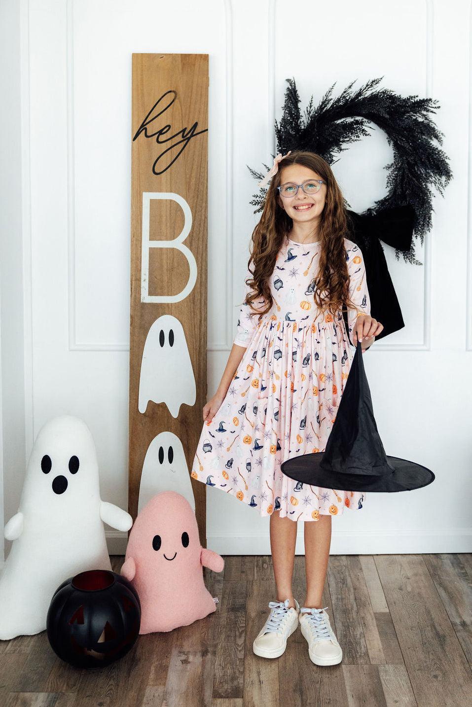 Hey Boo 3/4 Sleeve Pocket Twirl Dress - Aaria Tees Aaria Tees
