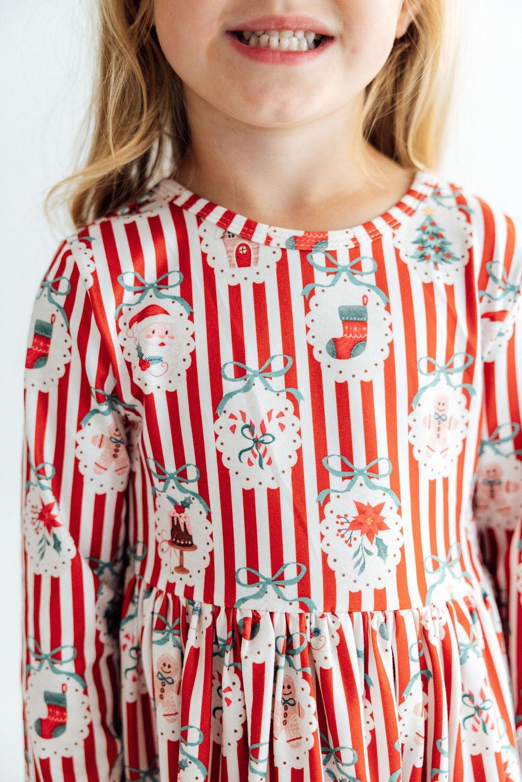 Santa's Sweet Shoppe L/S Ruffle Hem Twirl Dress - Aaria Tees Aaria Tees