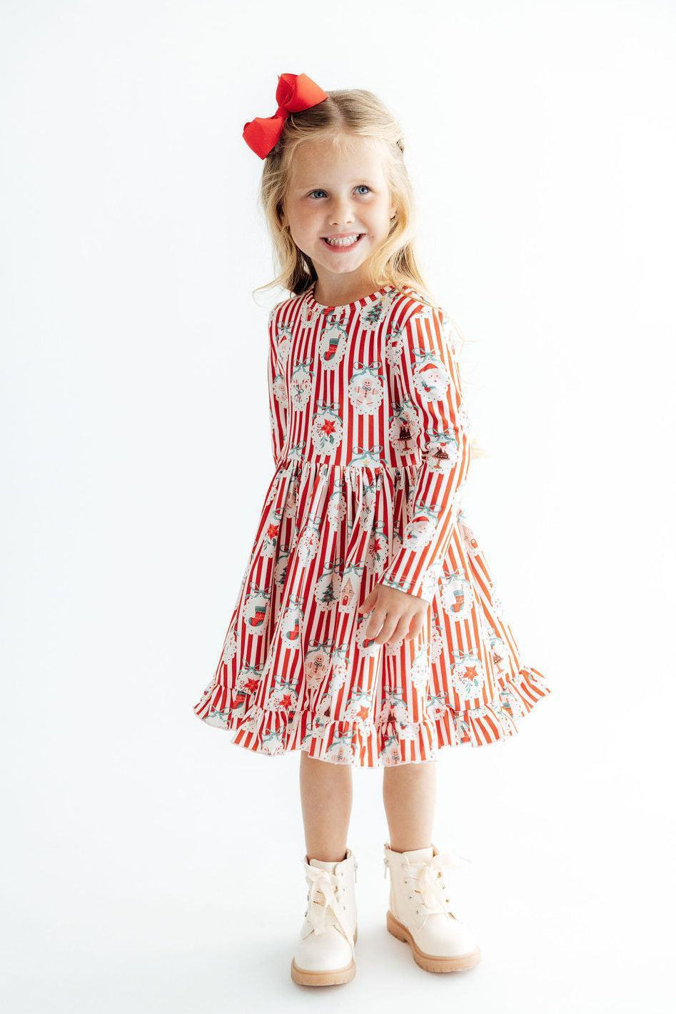 Santa's Sweet Shoppe L/S Ruffle Hem Twirl Dress - Aaria Tees Aaria Tees