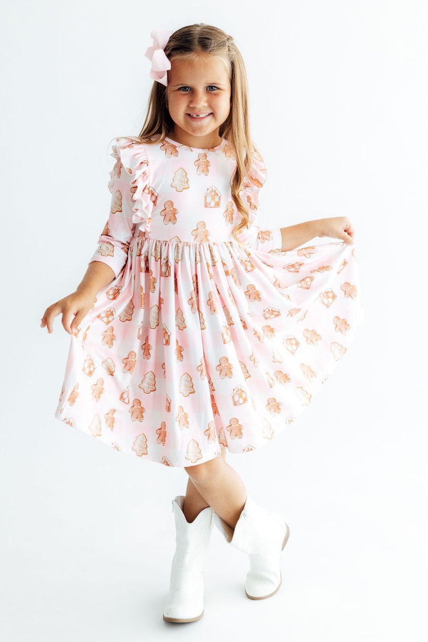 Christmas Traditions 3/4 Sleeve Ruffle Twirl Dress - Aaria Tees Aaria Tees