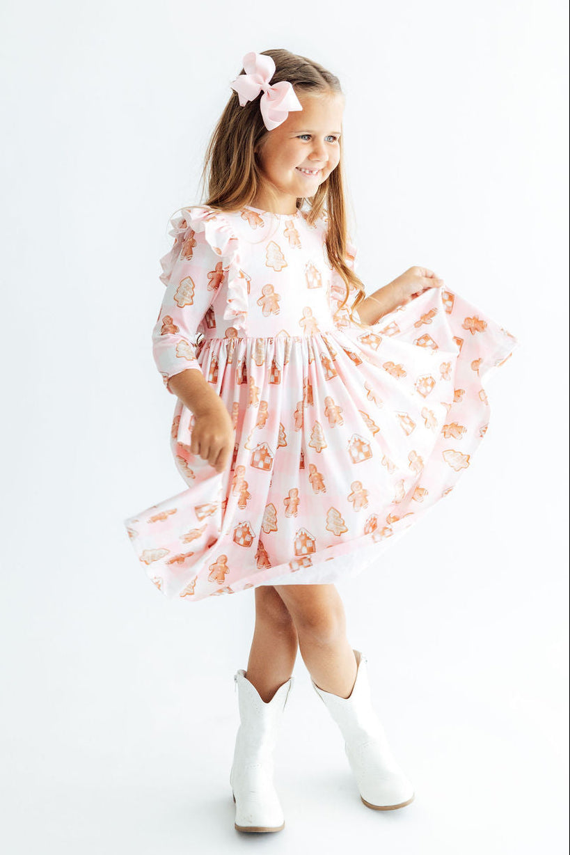 Christmas Traditions 3/4 Sleeve Ruffle Twirl Dress - Aaria Tees Aaria Tees