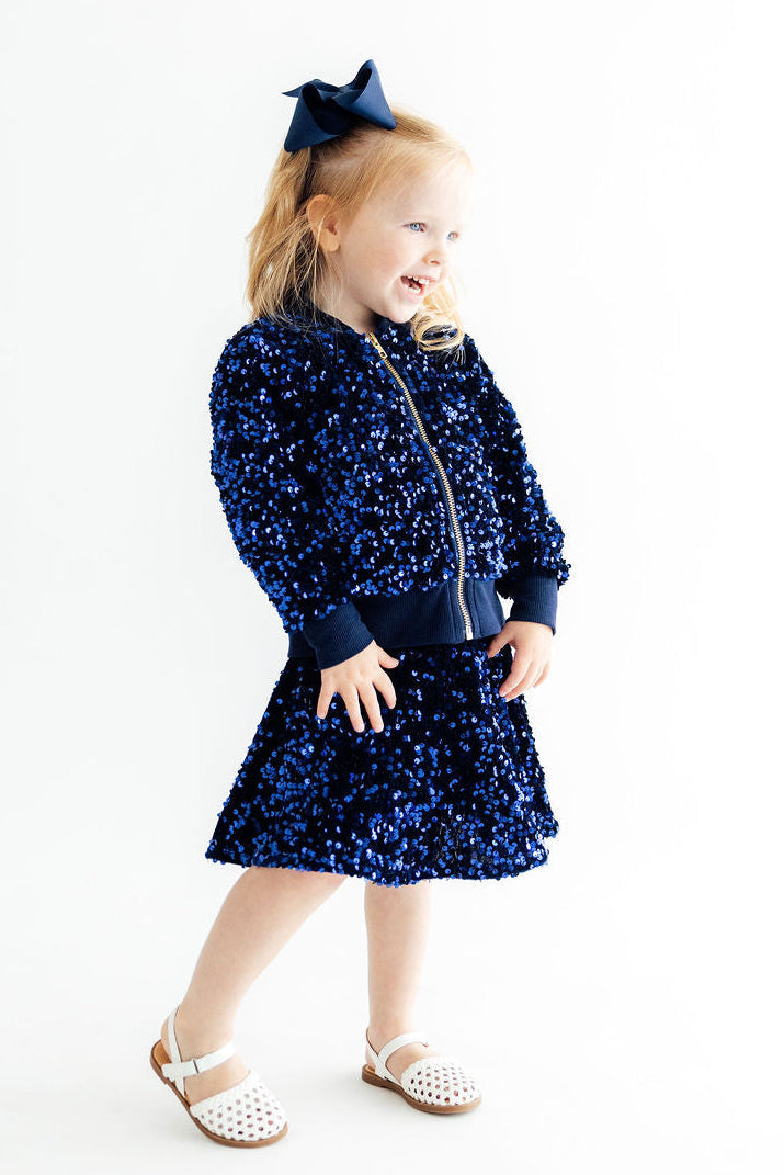 Navy Blue Velvet Sequin Twirl Skort - Aaria Tees Aaria Tees
