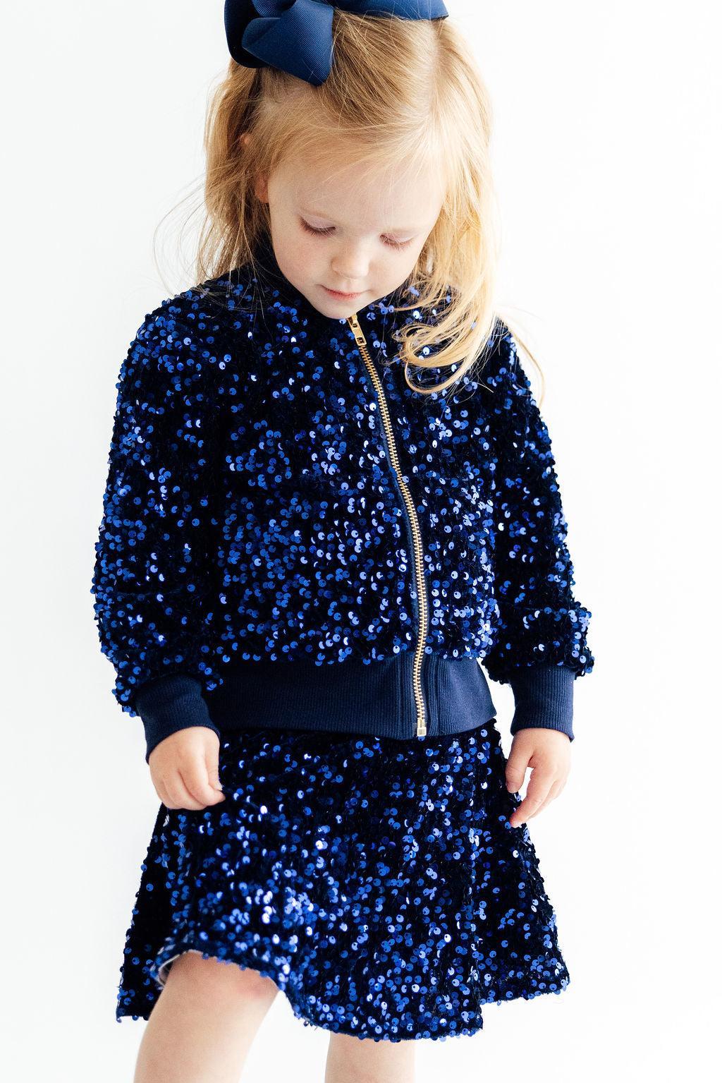 Navy Blue Velvet Sequin Jacket - Aaria Tees Aaria Tees