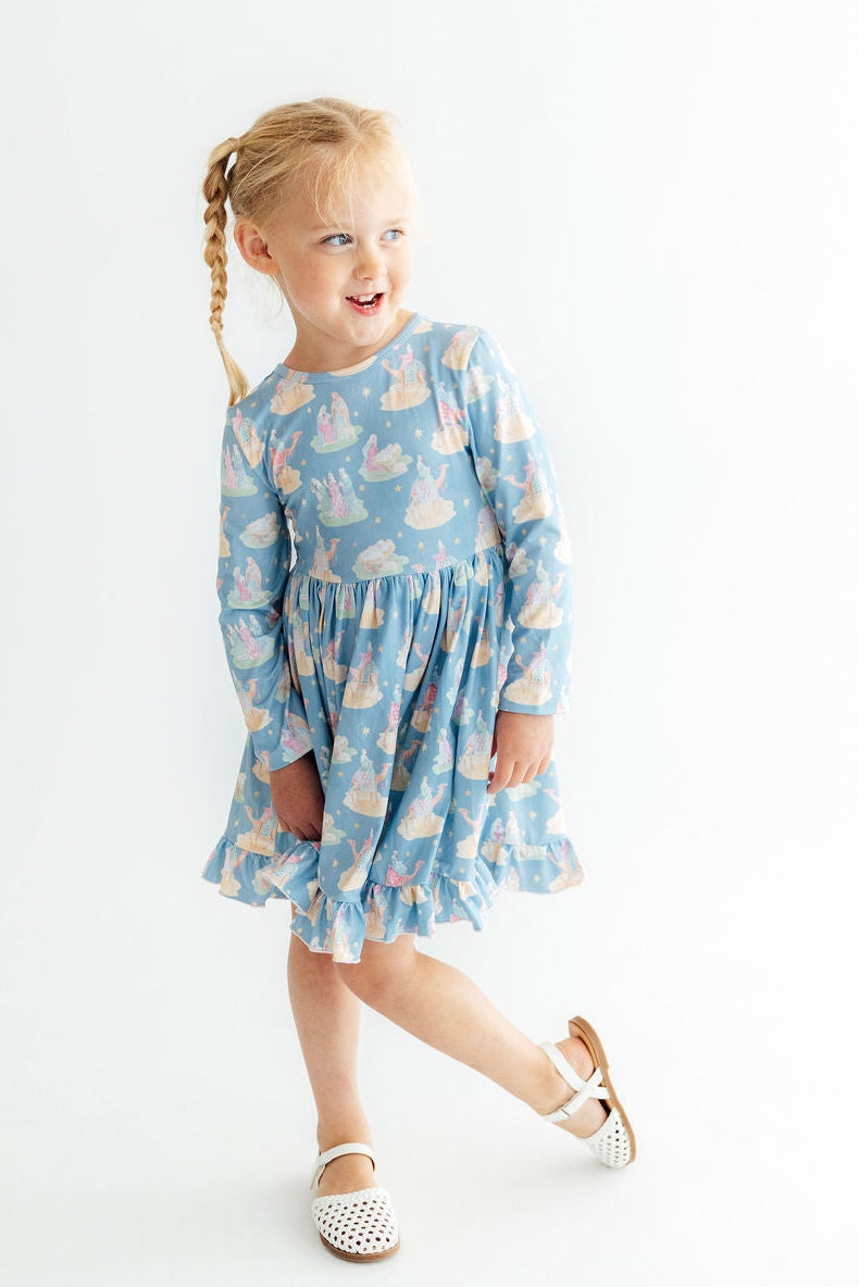 Nativity L/S Ruffle Hem Twirl Dress - Aaria Tees Aaria Tees