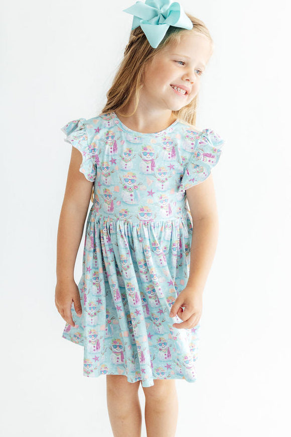 Frosty in Paradise Flutter Sleeve Twirl Dress - Aaria Tees Aaria Tees