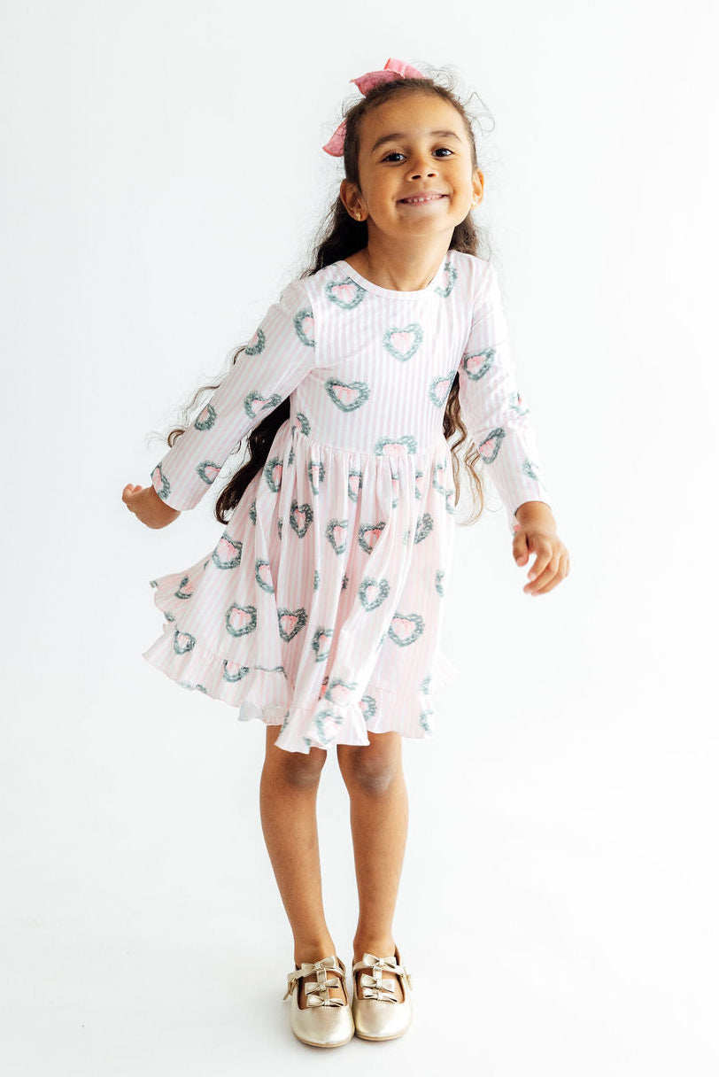 Christmas Charm L/S Ruffle Hem Twirl Dress - Aaria Tees Aaria Tees