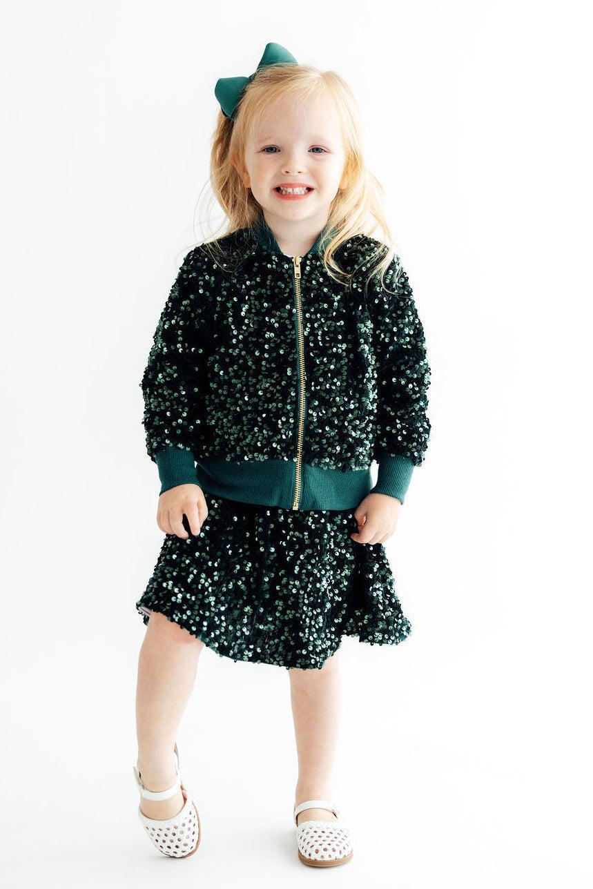 Hunter Green Velvet Sequin Twirl Skort - Aaria Tees